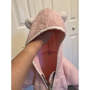 Old Navy Toddler Girl Sherpa Critter Jacket Hoodie Blush Hue Pink 12-18mo Ears